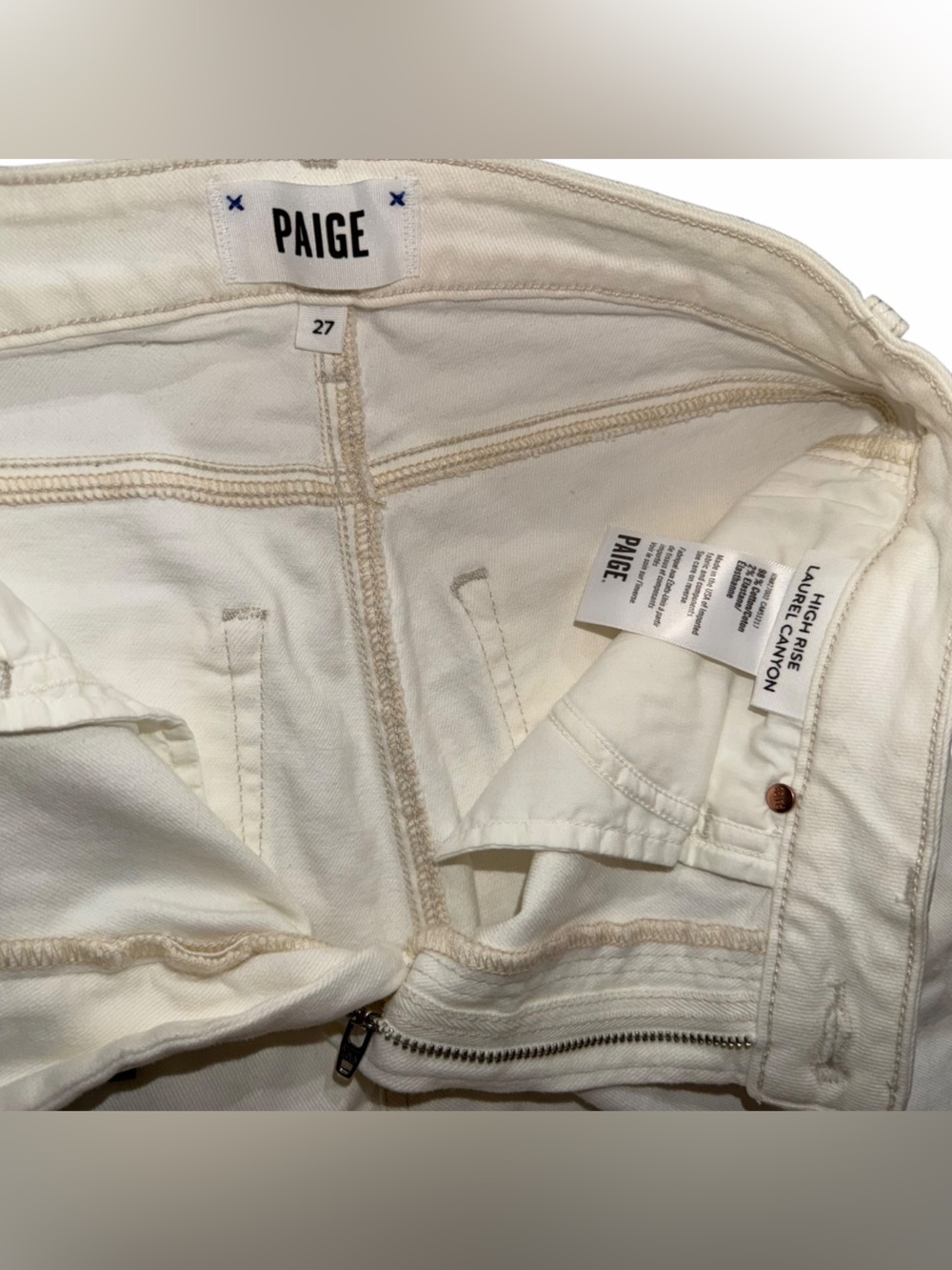 NEW Anthropologie X Paige High Rise Laurel Canyon Flare Jeans White Size 27 - Picture 6 of 9